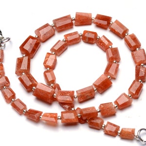 Natural Gemstone Sunstone Necklace, Faceted Freeform Nugget Beads, 18 Inch Full Strand, 5 to 10mm Broad and 7 to 12mm Long Size Beads