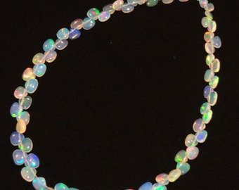 Natural Ethiopian Welo Opal Gem, Smooth Heart Shape Briolette Beads, 4 to 6mm Size, 10.5 Inch Full Strand, Rainbow Fire Opal Beads