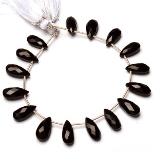 Natural Black Onyx Gem 15x7 mm Size Faceted Pear Briolette 7&quot; Strand