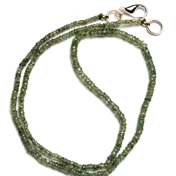 natural gemstone, green sapphire necklace, 2.5 to 3.5mm size faceted rondelle beads, 17.5 inch full strand