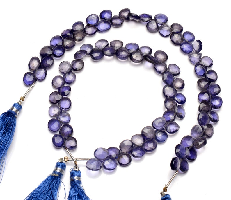 9 inch full strand water sapphire beads for jewelry making 7.5mm approx size heart shape beads natural gemstone iolite briolette