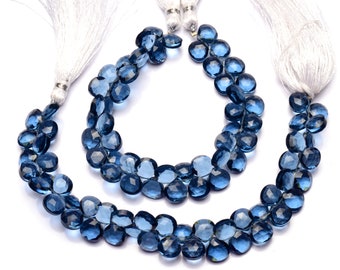 London Blue Topaz Color Hydro Quartz Faceted 8mm Size Heart Shape Briolettes Beads 7 Inch Full Strand Deep Blue Color Super Fine Quality