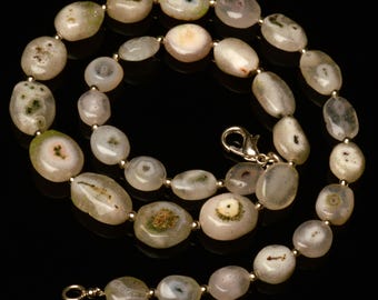 Natural Solar Quartz Gemstone 9 to 13 mm Size Smooth Nugget Shape Beads 17" Necklace