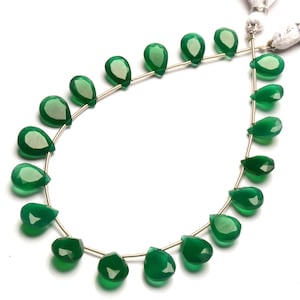 Natural Green Onyx Gemstone 12x9 mm Size Faceted Pear Shape Beads 8.5&quot; Strand