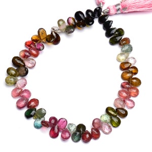 Natural Gemstone Super Quality Multi Color Tourmaline 7x5 to 8x6MM Size Faceted Pear Shape Briolettes Full 9 Inch Strand Multi Color Beads