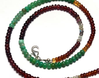 Natural Mix Semi Precious Gems 4 to 5MM Smooth Rondelle Beads 17" Full Strand Finished Necklace Chrysoprase Garnet