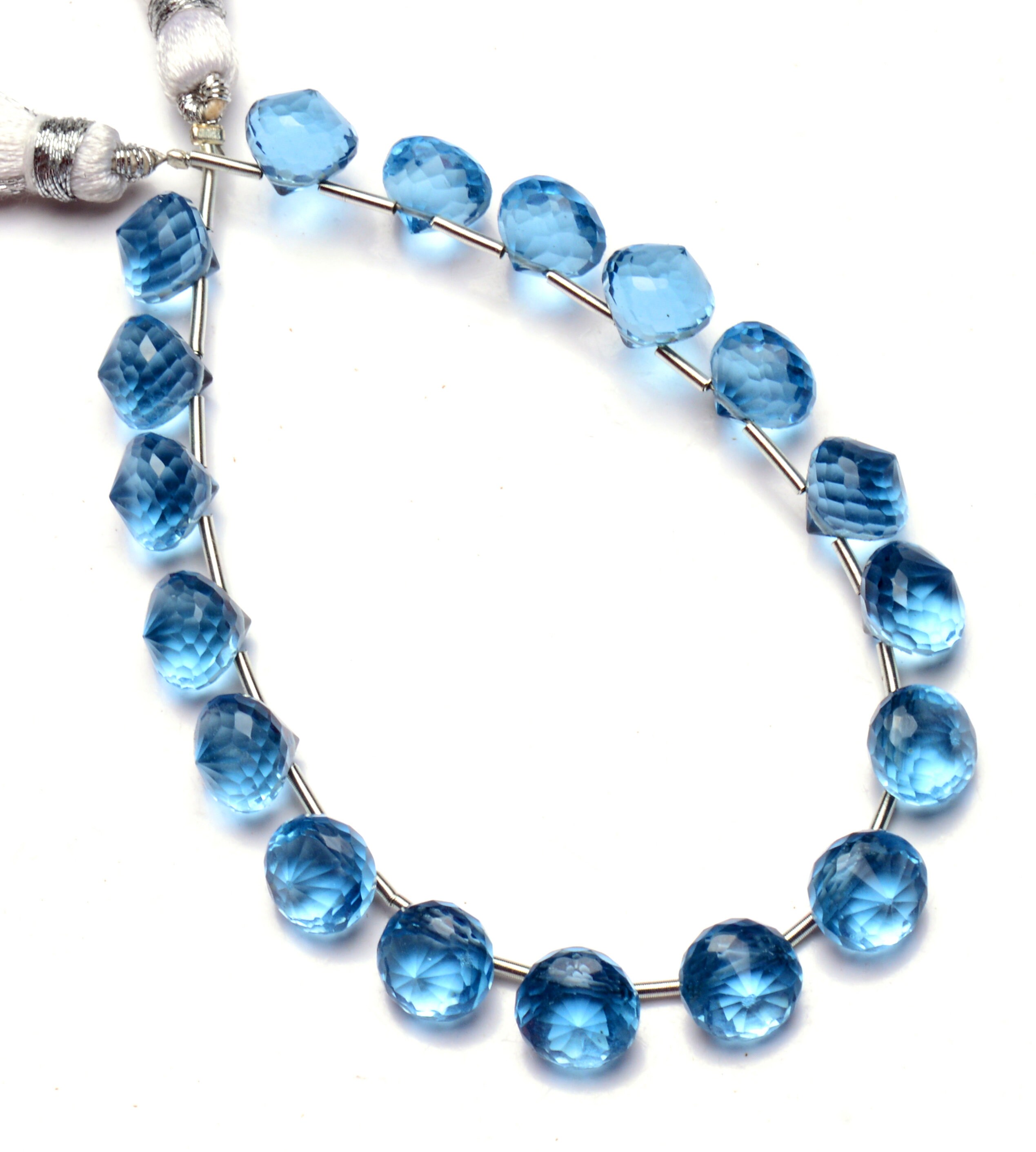 Aquamarine Color Quartz Faceted 9x8mm Approx. Size Onion Shape Briolette Beads 7 Inch Full Strand Super Fine Quality Beads
