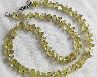 Natural Lemon Quartz Gemstone 7 to 9 mm Size Faceted Nugget Beads 16" Necklace