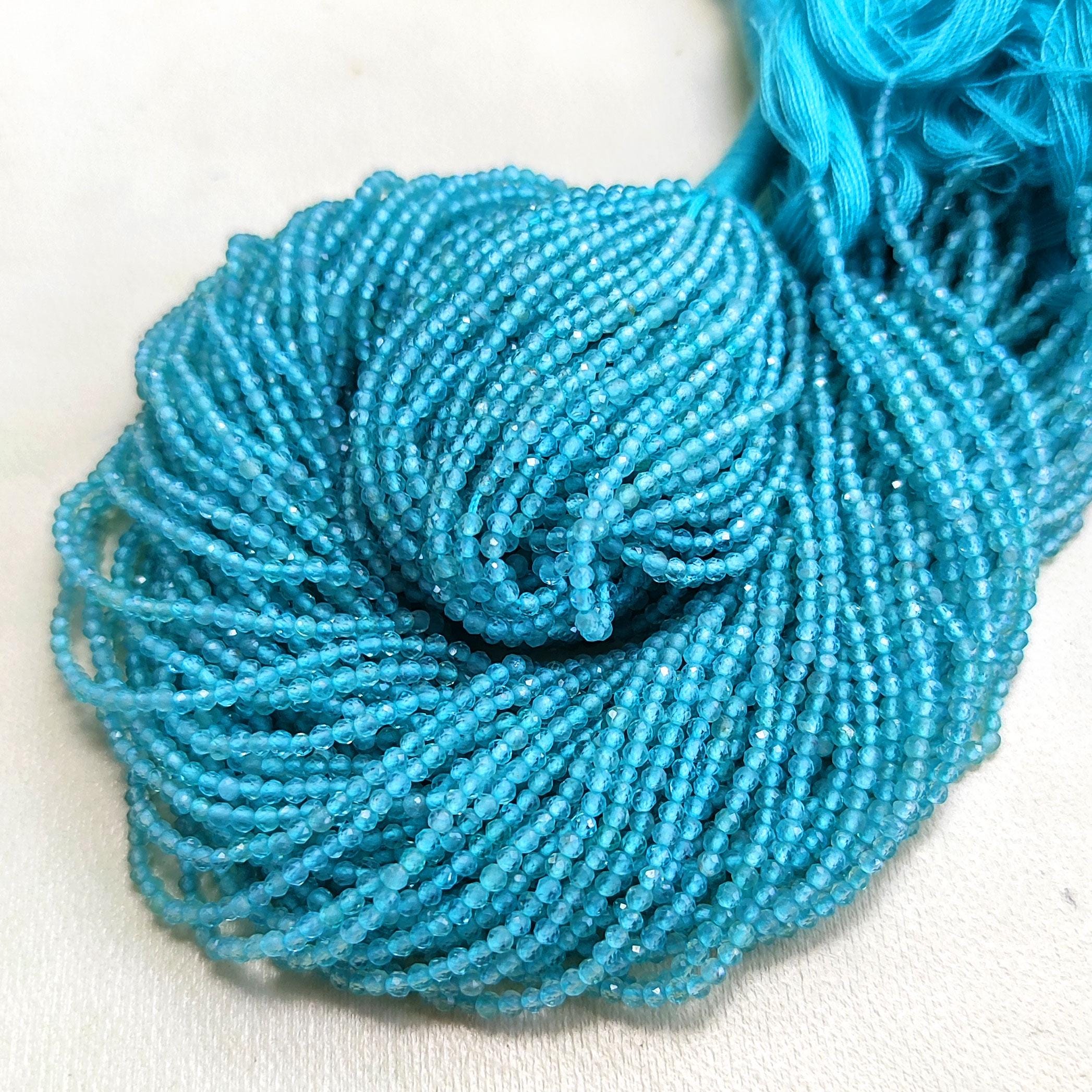 天然ネオンブルーアパタイト宝石 2 mmサイズ ファセットラウンドビーズ