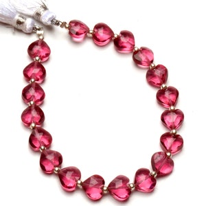 Rubellite Tourmaline Color Quartz 8 mm Size Faceted Heart Shape Beads 8&quot; Strand