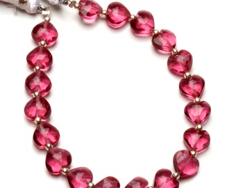 Rubellite Tourmaline Color Quartz 8 mm Size Faceted Heart Shape Beads 8&quot; Strand