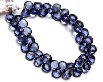 Deep Blue Tanzanite Color Hydro Quartz Faceted 8 mm Size Heart Shape Briolette Beads 7 Inch Full Strand Super Fine Quality Beads