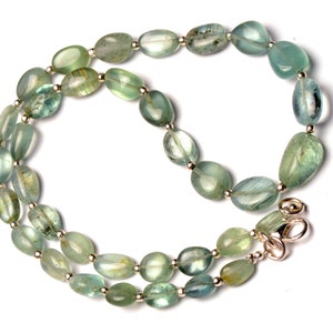 natural gem aquamarine 7 to 11 mm size nugget beads necklace 16.5&quot;