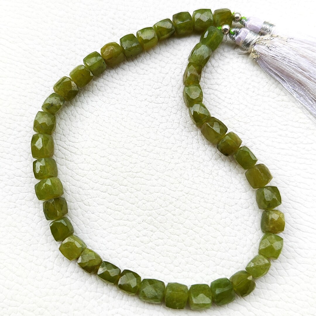 Natural Gem Vesuvianite 6.5 Mm Size Faceted Cube Shape Beads 10 Inch