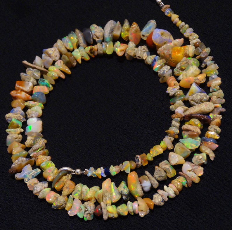 Natural Gem Ethiopian Welo Opal 4 to 10MM Uncut Beads Necklace 21 Inch Full Strand Super Quality Rainbow Electric Fire Unshaped Beads