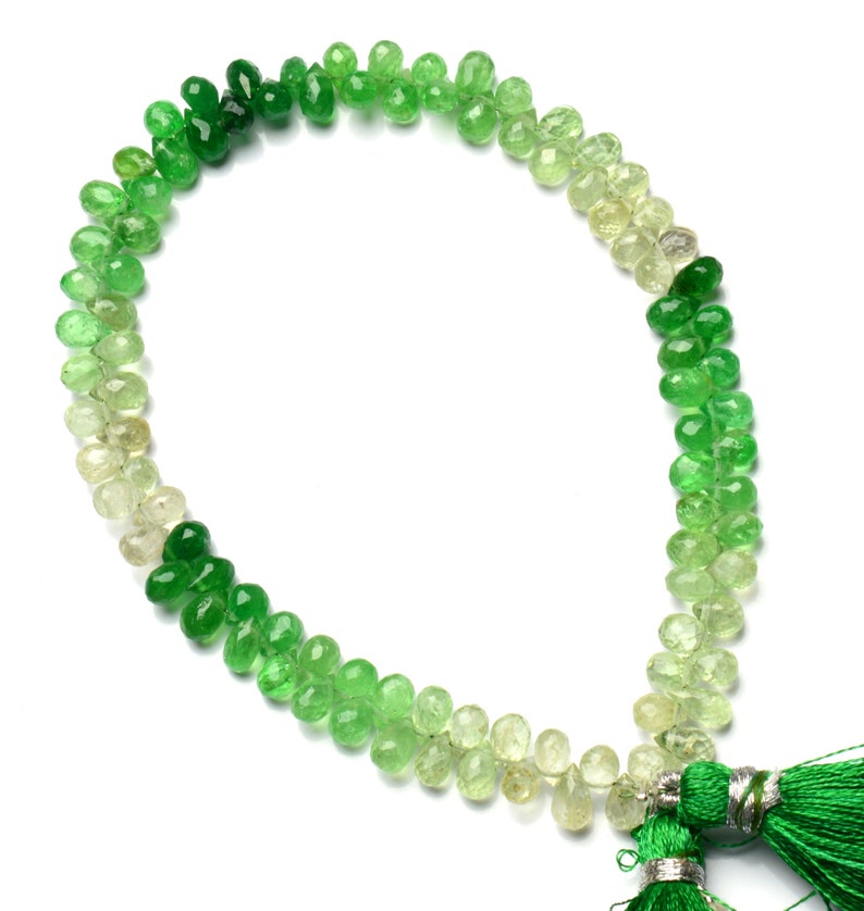 Natural Gem Faceted Tsavorite 5x3 to 7x5MM Pear Shape Briolettes 9" Green Garnet Natural Gem Faceted Tsavorite 5x3 to 7x5MM Pear Shape Briolettes 9" Green Garnet