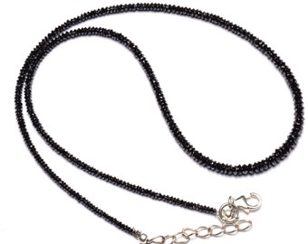 Natural Super Quality Black Diamond Beads Necklace 15" Full Strand 2 to 3.5MM Size Disc Shape Faceted Rondelle Beads Necklace Silver Clasp