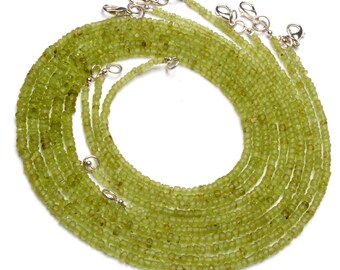 natural gemstone, olive green peridot necklace, 3 to 4mm size rough unpolished rondelle beads, multiple lengths available