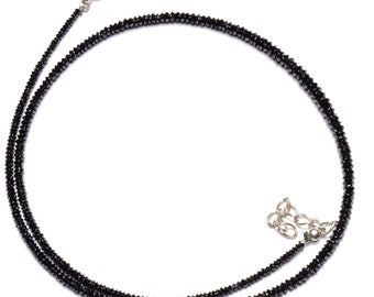 Natural Super Quality Black Diamond Beads Necklace 16" Full Strand 2 to 3.5MM Size Disc Shape Faceted Rondelle Beads Necklace Silver Clasp