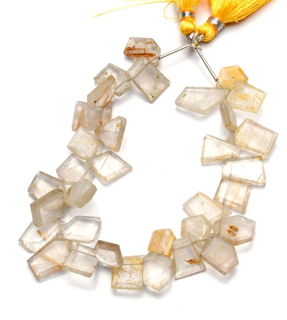 Trillion Shape Beads 8" Natural Gem Rutile Quartz Faceted 7MM Approx Trillion Shape Beads 8" Natural Gem Rutile Quartz Faceted 7MM Approx
