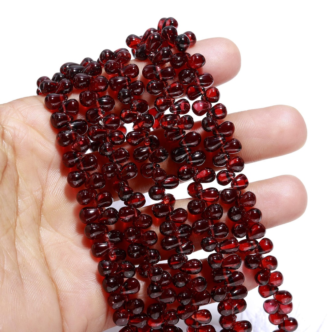 Natural Blood Red Garnet Multiple Size Smooth Teardrop Beads 7 Strand ...