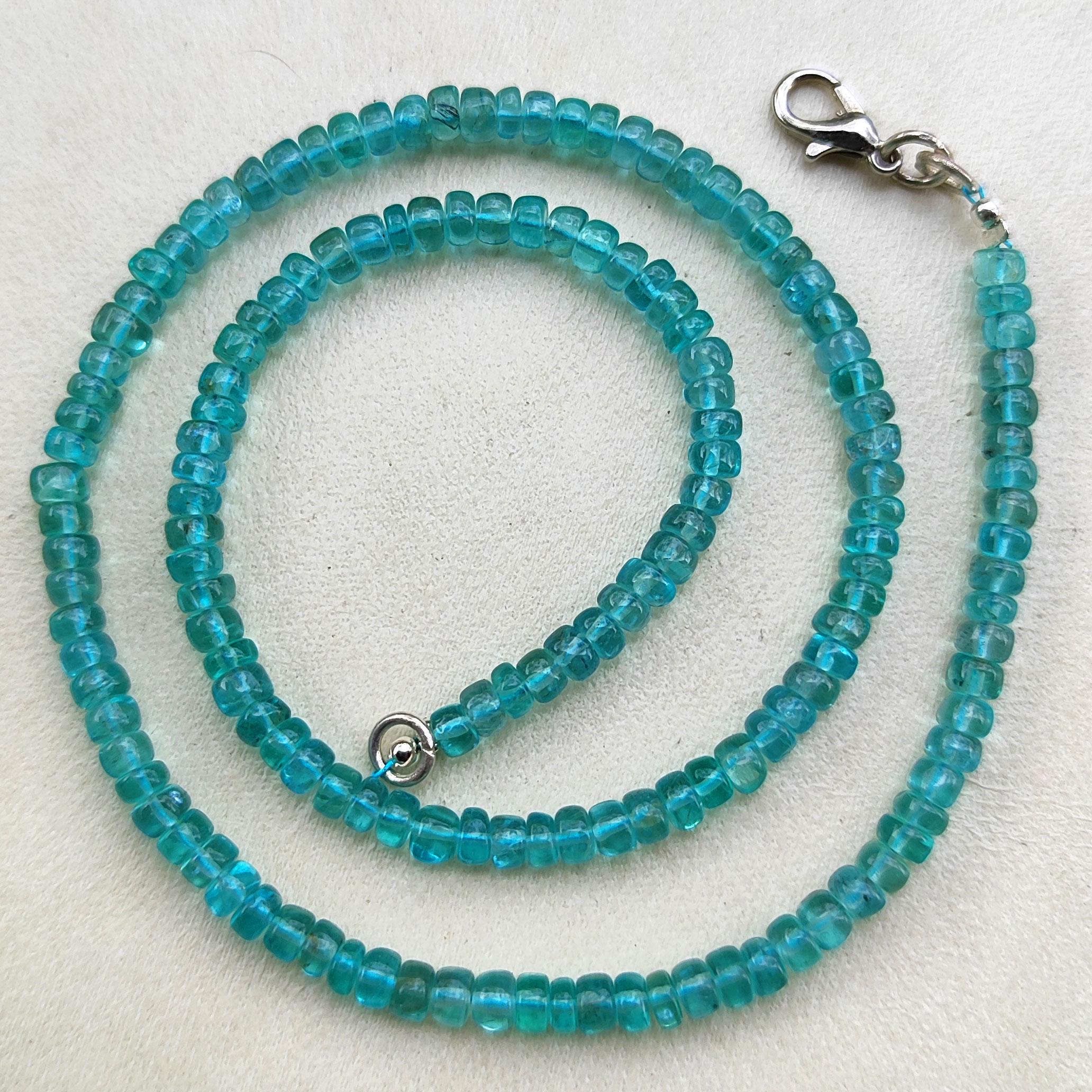 Collier Apatite Bleu Fluo Naturel – Perles Lisses 4-8 Mm – 17 Pouces – Bijou Pierre Fine