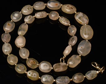 Natural Solar Quartz Gemstone 10 to 15 mm Size Smooth Nugget Shape Beads 17.5" Necklace