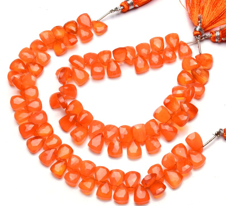 Natural Gemstone Carnelian 10x7MM Approx Size Faceted Pyramid Shape Briolette Beads 9 Inch Full Strand Orange Beads for Jewelry Making