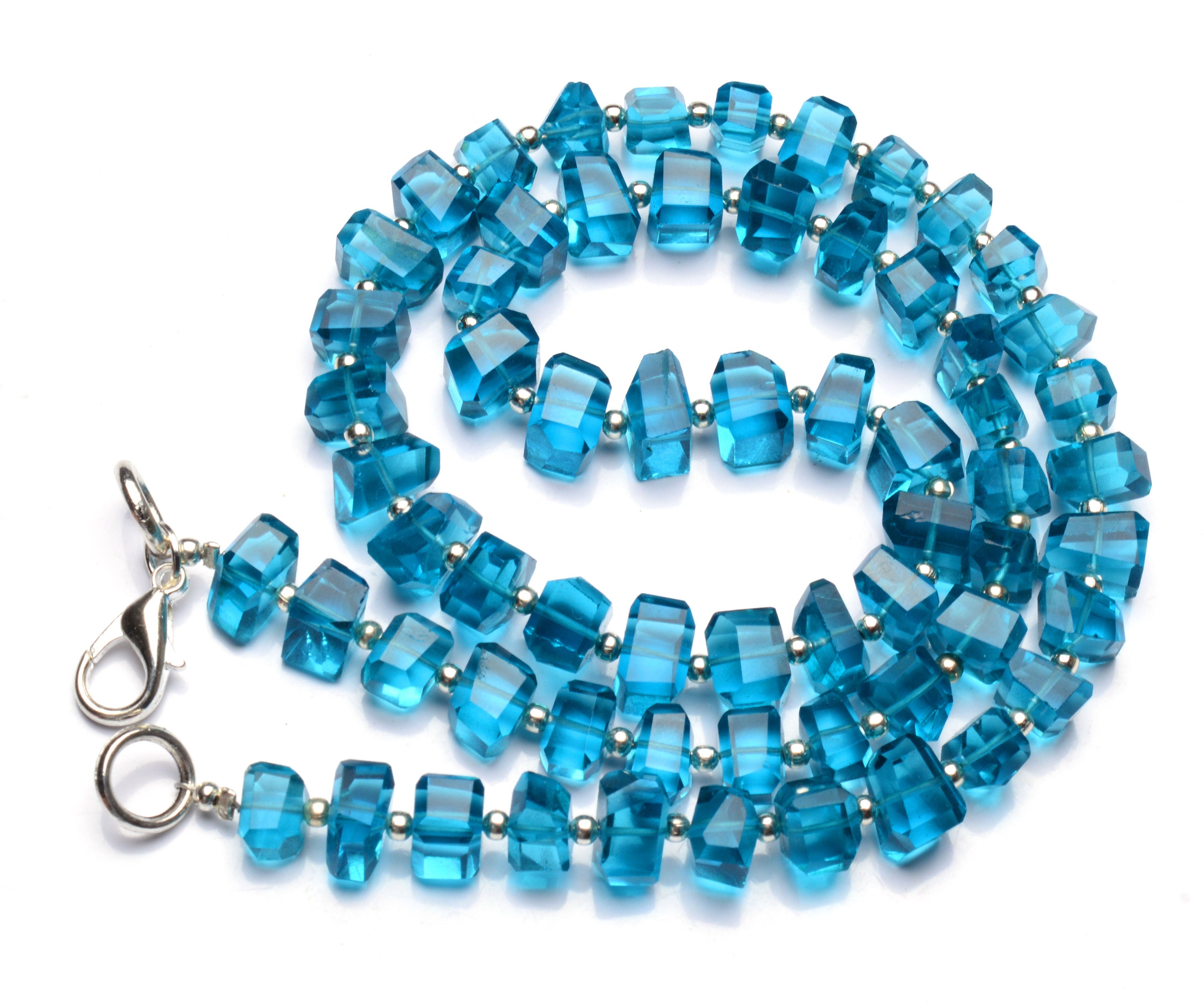 Neon Blue Apatite Necklace Polished Blue Beaded Gemstones Neon Blue Apatite Necklace Polished Blue Beaded Gemstones