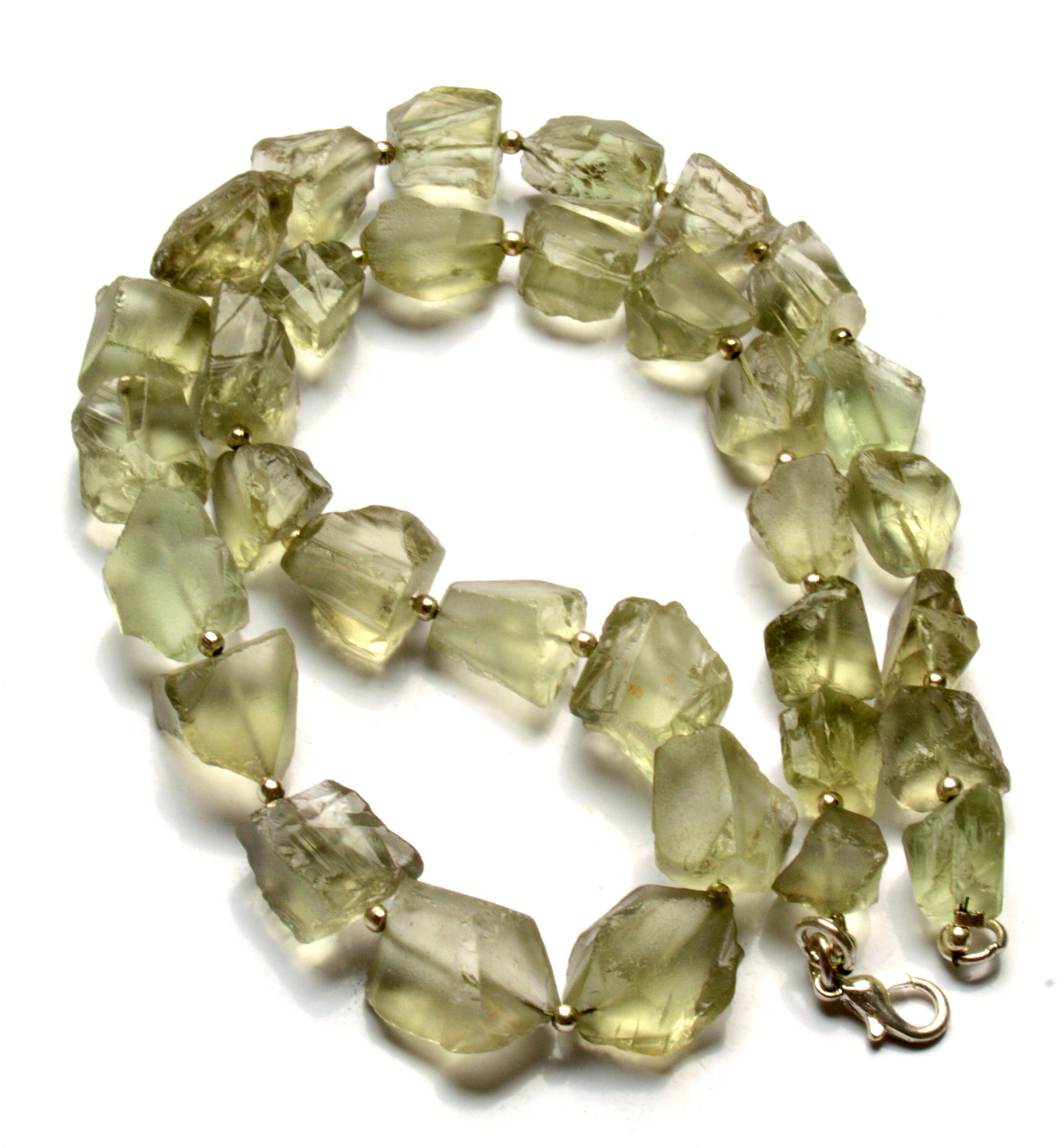 Natural Green Amethyst / Prasiolite Gemstone 9 to 14 mm Size Unpolished Rough Nugget Shape Beads 18" Necklace
