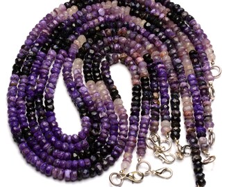 Natural Gemstone Lavender Color Charoite Faceted 5.5mm Size Rondelle Beads Necklace 18 Inch Full Strand
