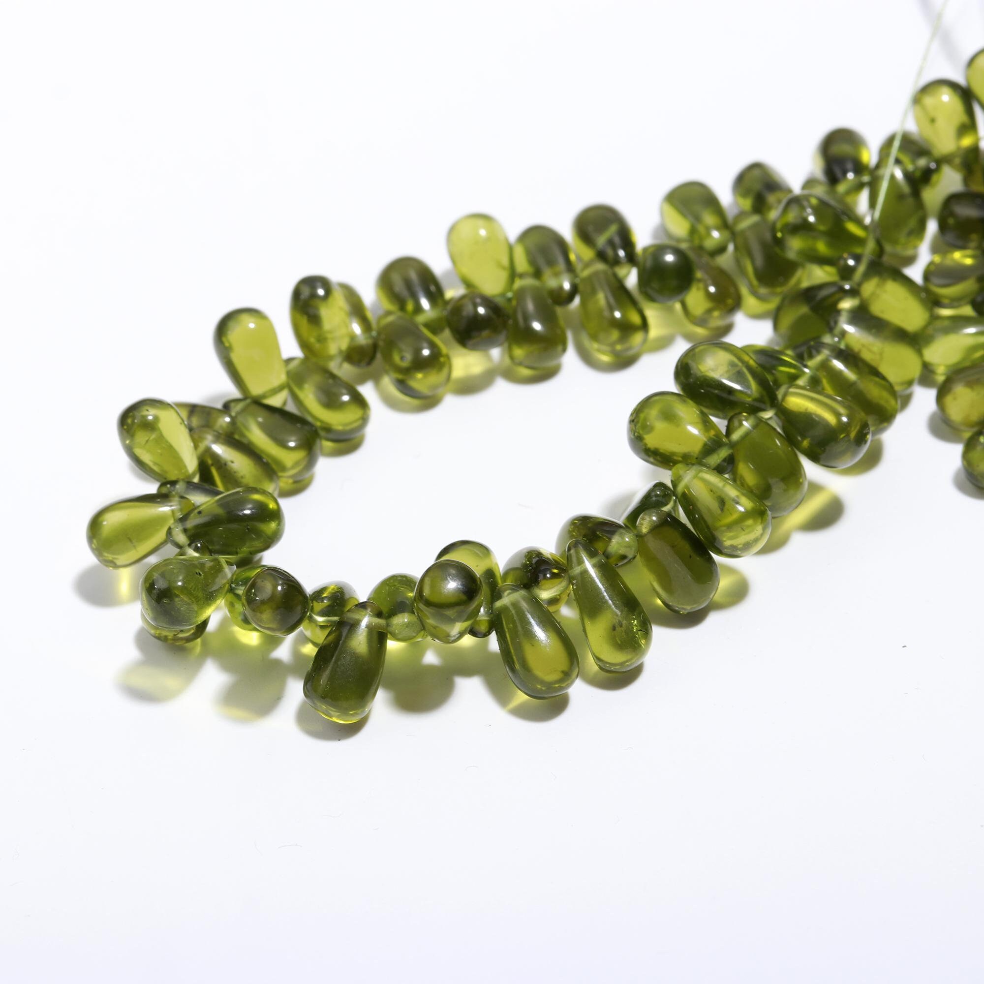 天然ペリドット オリーブグリーン ビーズ - 8 x 6 mm サイズ ティア