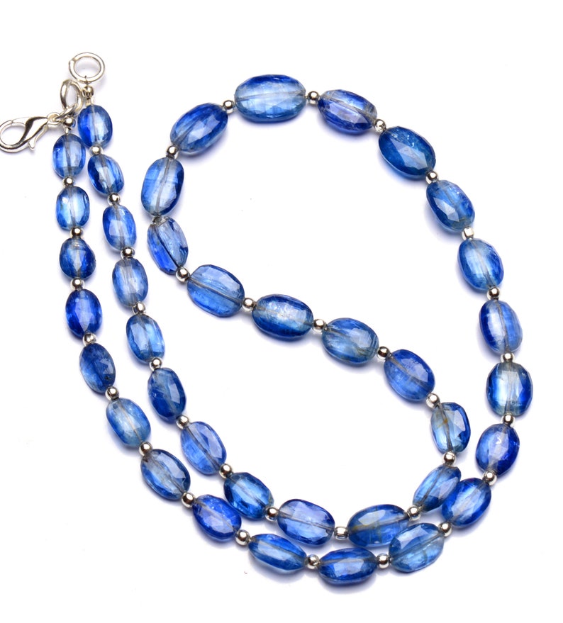 natural gemstone Nepal blue kyanite necklace 18 inch full strand 9x6 to 12x9mm size faceted oval shape nugget beads