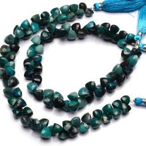 Natural Gemstone Chrysocolla 7.5mm Size Faceted 3D Trillion Shape Briolette Beads 9 Inch Full Strand Rare Gems Beads for Jewlery Making