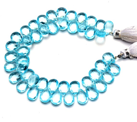 Size Pear Shape Briolette Beads 7 Inch Full Strand Aquamarine Color Quartz Faceted 10x7mm Approx