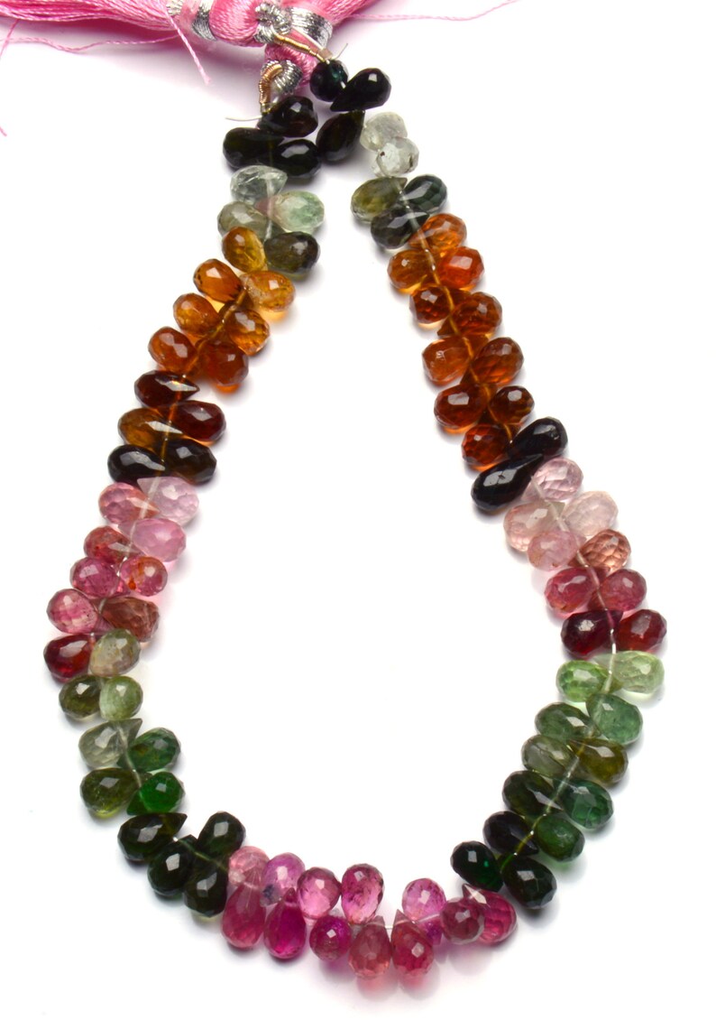 6x4MM Faceted Teardrop Shape Briolettes Full 8.5 Inch Strand Origin Brazil Natural Gemstone Super Quality Multi Color Tourmaline Approx