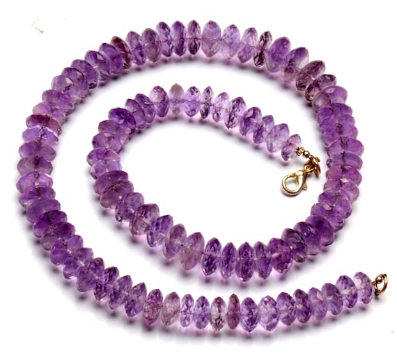 Natural Amethyst Gemstone 10 to 11 mm Size Faceted German Cut Rondelle Beads 18" Necklace