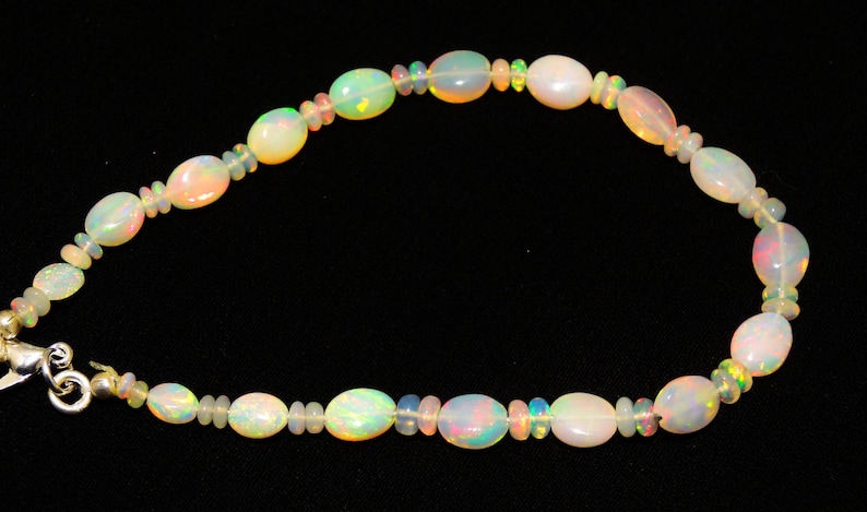 Natural Ethiopian Opal Gem Super Quality 5x3 to 8x6MM Size Nugget and 3 to 4MM Rondelle Beads Bracelet 7 Full Strand Rainbow Fire Play