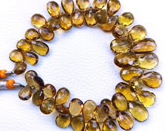 Natural Honey Quartz Gemstone 10x8 to 17x9 mm Size Faceted Pear Briolette Beads 8.5 Inch Strand