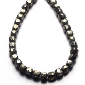 Natural Gemstone Golden Pyrite Faceted 3D Cube Beads 8MM 10.5 Inch Full Strand Box Shape Beads
