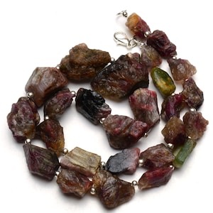 Natur Edelstein Bicolor Turmalin Roh Unpolierte Nugget Perlen Halskette 10 bis 22mm breit und 14 bis 25mm Lange Perlen 19 Zoll