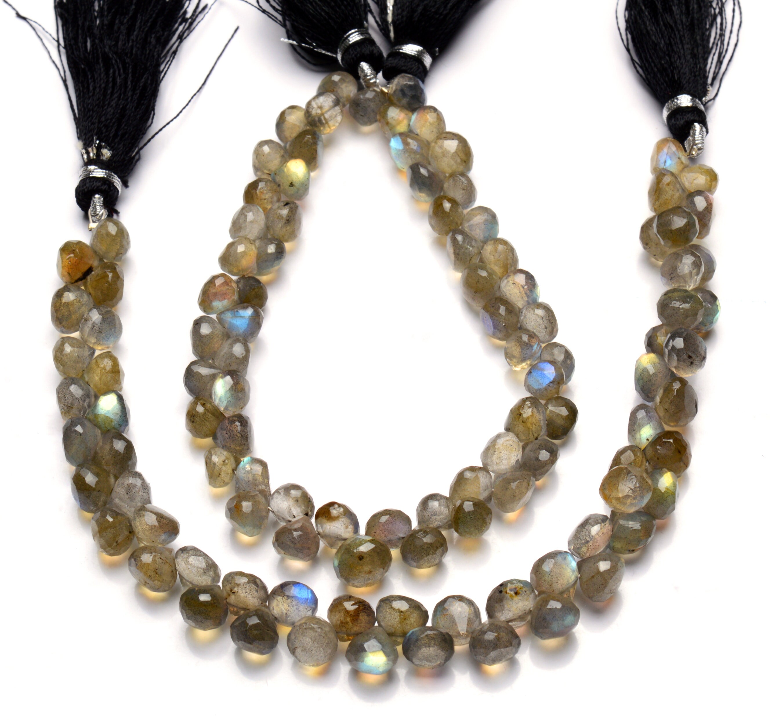 Natural Gem Blue Fire Labradorite 4 to 7MM Smooth Rondelle Beads Necklace 18" 