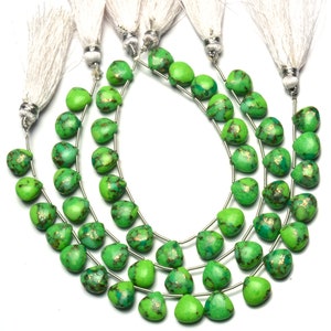 Natural Gemstone Green Arizona Copper Turquoise 10MM Approx Smooth Heart Shape Briolette Beads 7.5 Inch Strand Super Quality Hand Polished