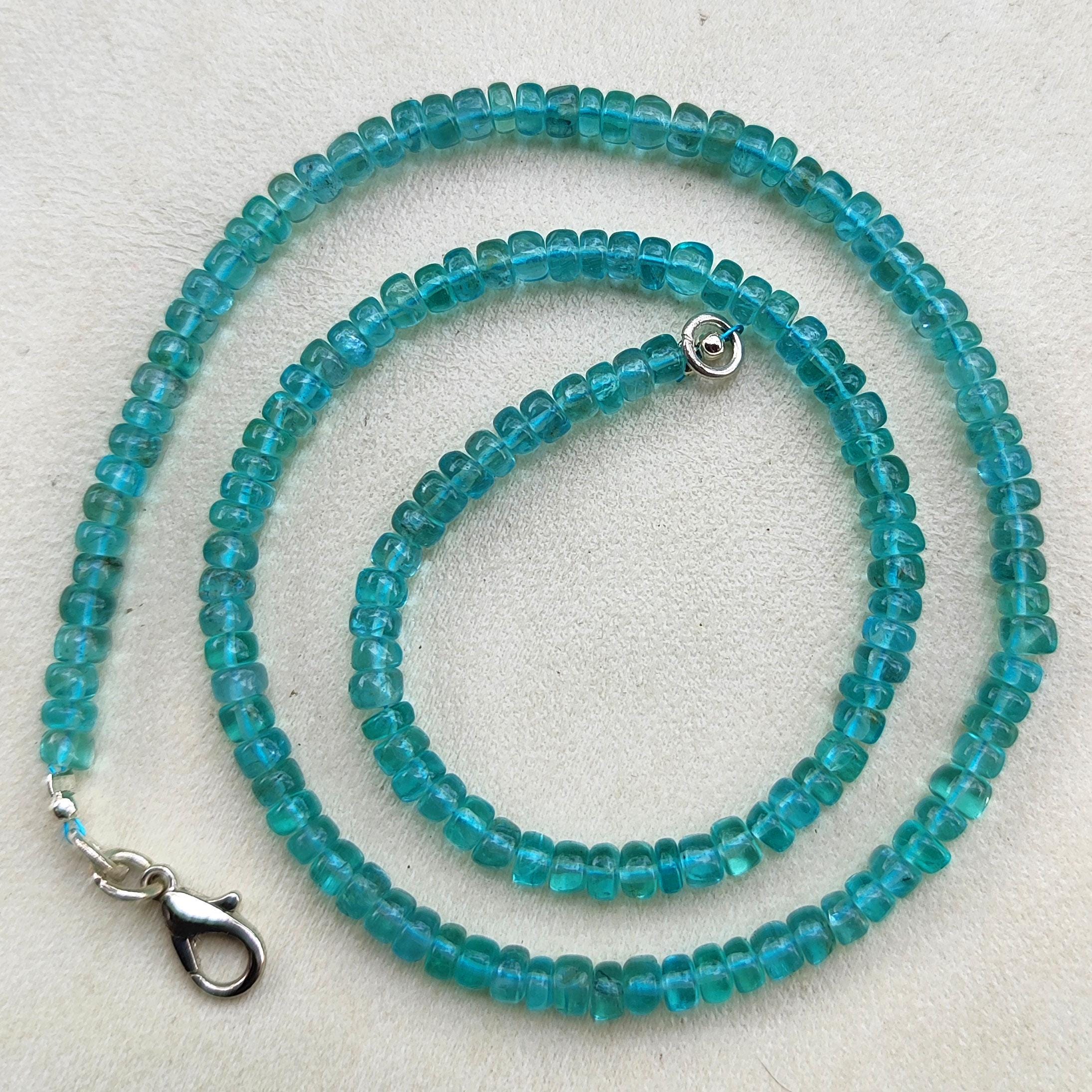 Collier Femme 3 Perles Apatite Verte De Madagascar - Chaîne Acier - Neuf Avec étiquettes A Bijoux