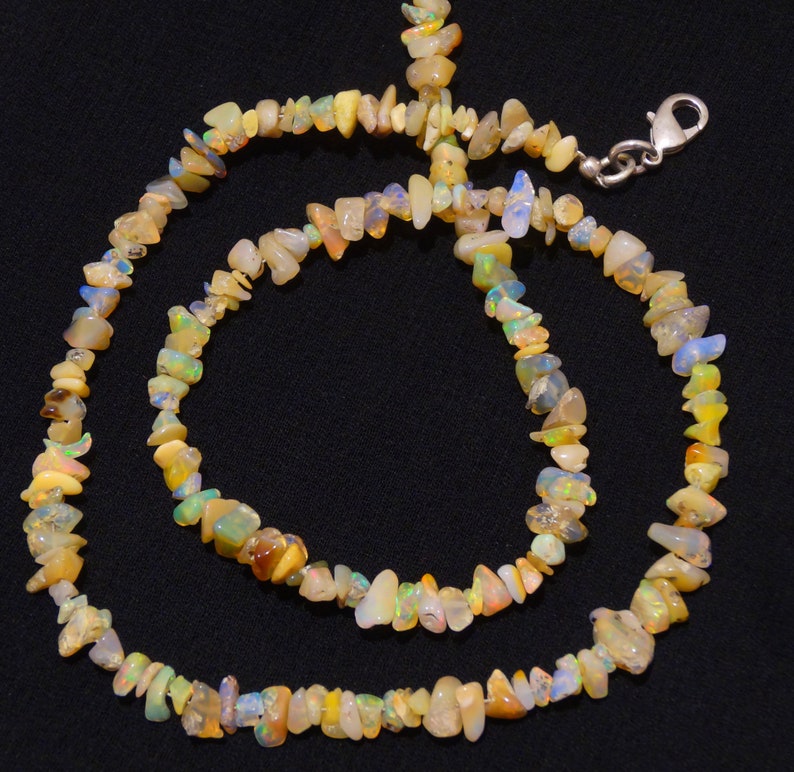 Natural Gem Ethiopian Welo Opal 5 to 6MM Approx. Uncut Beads Necklace 18 Inch Full Strand Super Quality Rainbow Electric Fire Unshaped Beads image 1