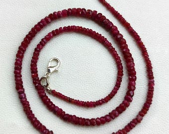 Natural Ruby Gemstone 2 to 5 mm Size Faceted Rondelle Shape Beads 18.5" Necklace