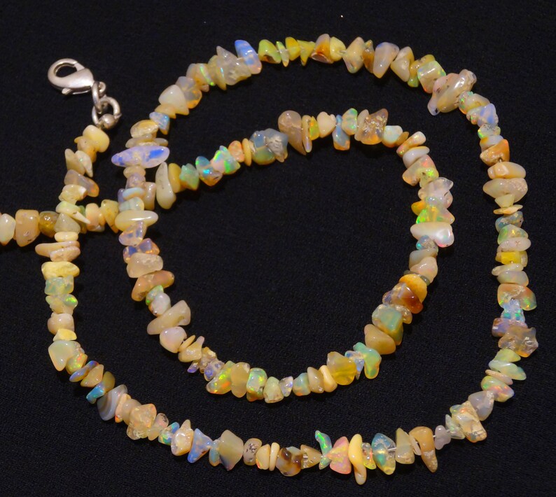 Natural Gem Ethiopian Welo Opal 5 to 6MM Approx. Uncut Beads Necklace 18 Inch Full Strand Super Quality Rainbow Electric Fire Unshaped Beads image 2