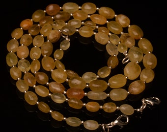 Natural Chrysoberyl Cat Eye Gemstone 8 to 11 mm Size Smooth Oval Nugget Beads 17 Inch Necklace