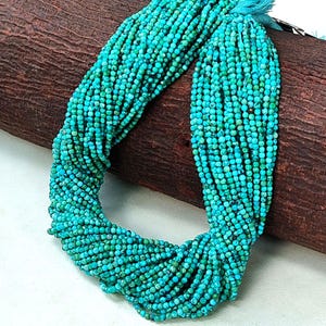 Natural Blue Turquoise Gems 2 mm Size Faceted Round Beads 12.5" Strand