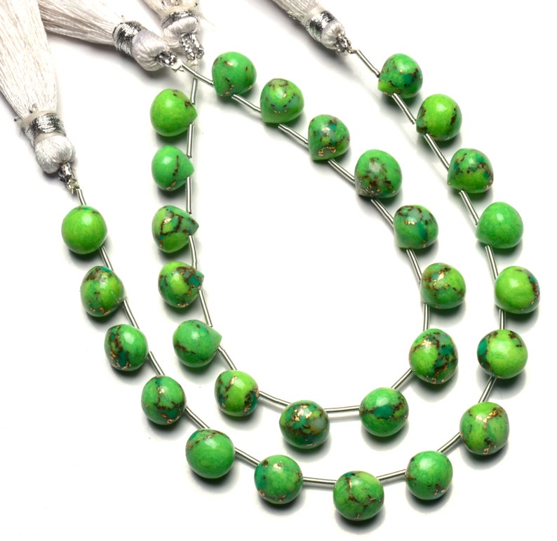 Natural Gemstone Green Arizona Copper Turquoise 8MM Approx Smooth Onion Shape Briolette Beads 7 Inch Strand Super Quality Hand Polished